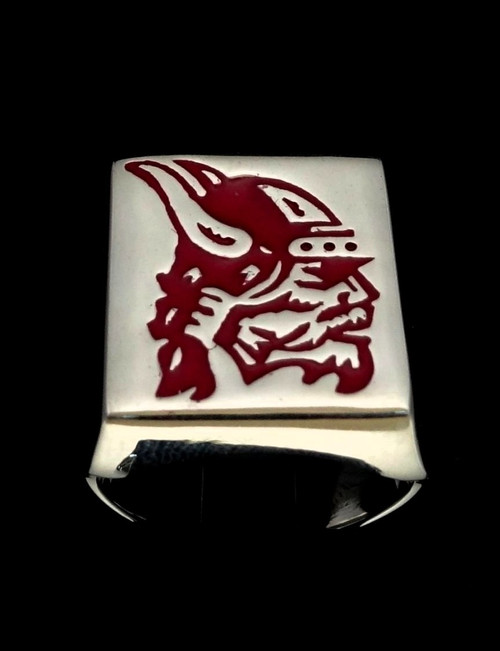 Silver men's ring Viking Chief in red enamel high polished 925 sterling silver