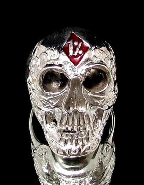 Sterling silver Biker ring 1 % Tattoo Outlaw Skull with Blue