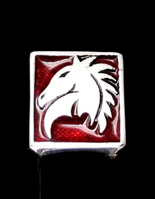 Sterling silver Chess symbol ring The Knight Horse with Red enamel high polished 925 silver men's ring