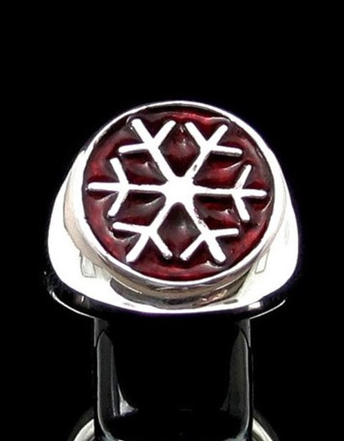 Sterling silver Symbol ring Snowflake Winter Sport Games with Red enamel high polished 925 silver