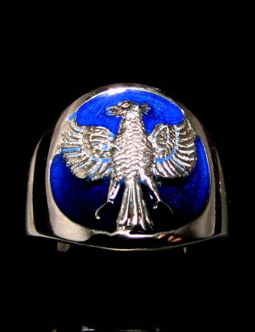 Sterling silver ring Garuda Hindu creature Mythical animal Bird Indonesia with Blue enamel