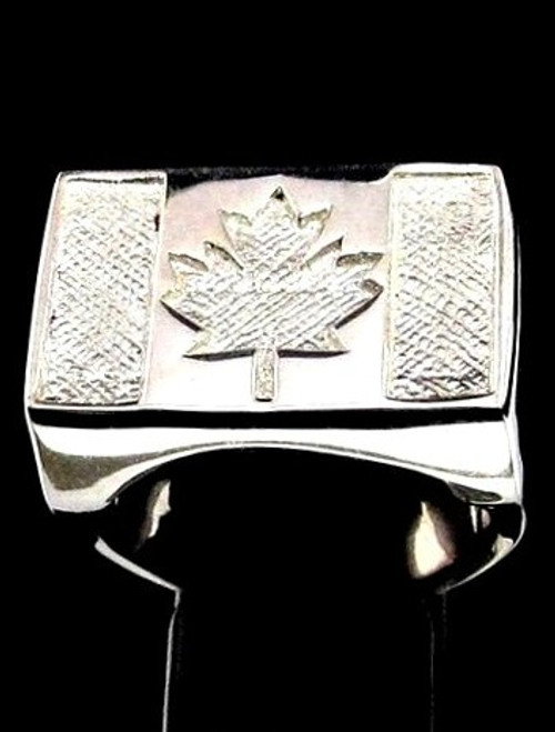 Sterling silver Canadian Flag ring Canada Maple Leaf matte finish and high polished 925 silver men's ring
