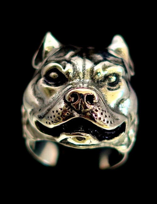 Sterling silver ring Pit Bull Terrier Dog high polished and antiqued 925 silver animal ring