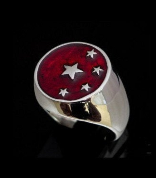 Sterling silver Chinese Flag ring China with red enamel high polished