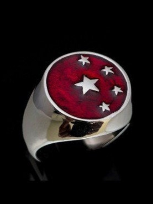 Sterling silver Chinese Flag ring China dark red enamel high polished