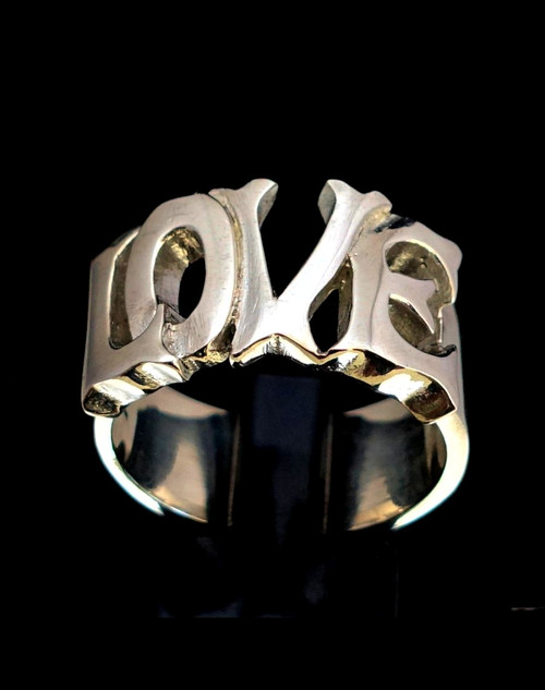 Sterling silver word ring Love bold letters one word high polished 925 silver