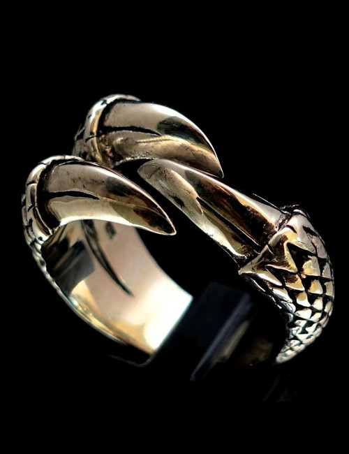 Sterling silver ring Three Talon Dragon Claw high polished and antiqued 925 silver