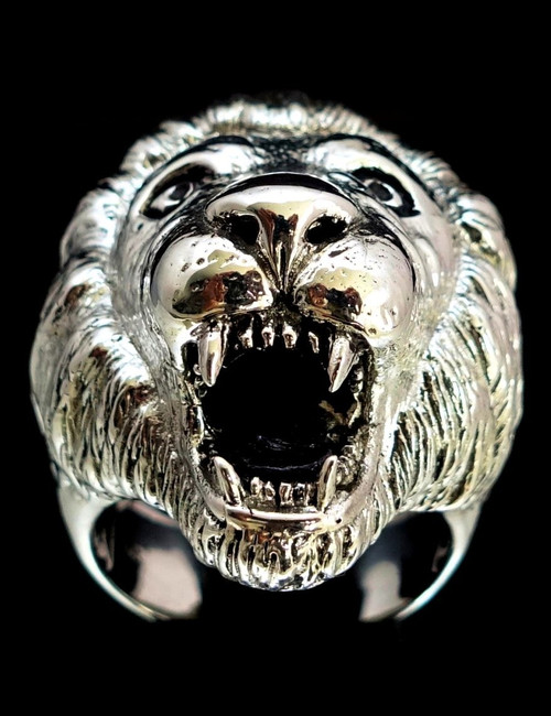 Sterling silver Animal ring Roaring Lion head Africa high polished 925 silver