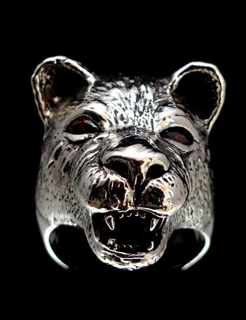Sterling silver ring Lioness with 2 Red CZ Eyes high polished 925 silver