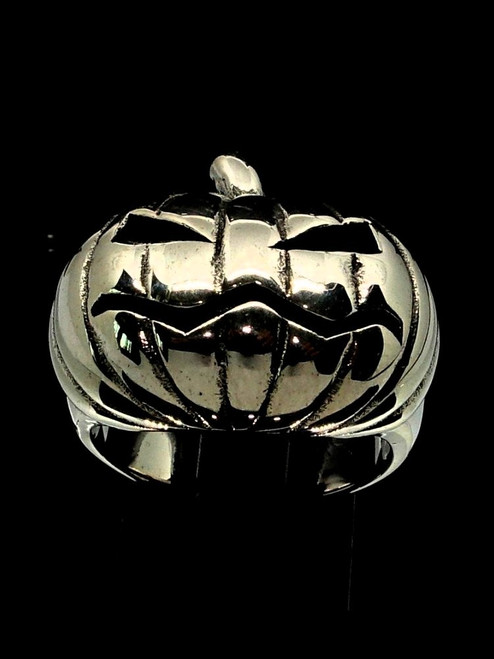 Sterling silver Halloween ring Moody Pumpkin high polished 925 silver