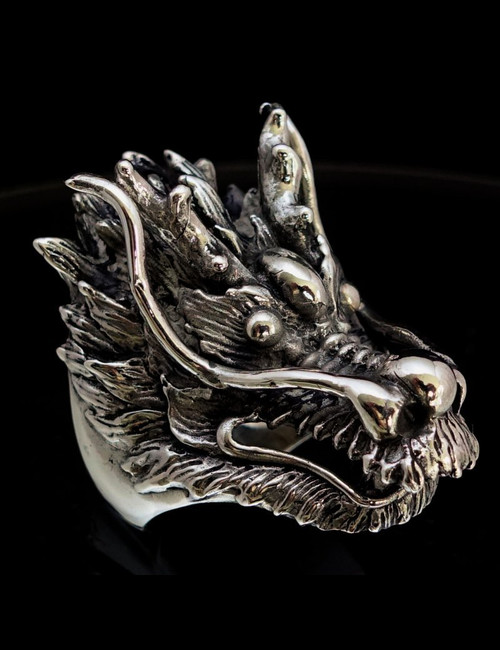 Big Sterling silver ring Huge Dragon head high polished and antiqued 925 silver