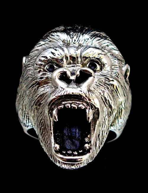 Big Sterling silver men's Animal ring Gorilla Ape high polished and antiqued 925 silver