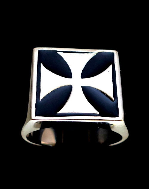 Sterling silver Biker ring Iron Cross Chopper symbol with Black enamel 925 silver