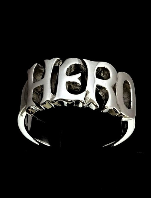 Sterling silver Letter ring Hero one word bold letters high polished 925 silver