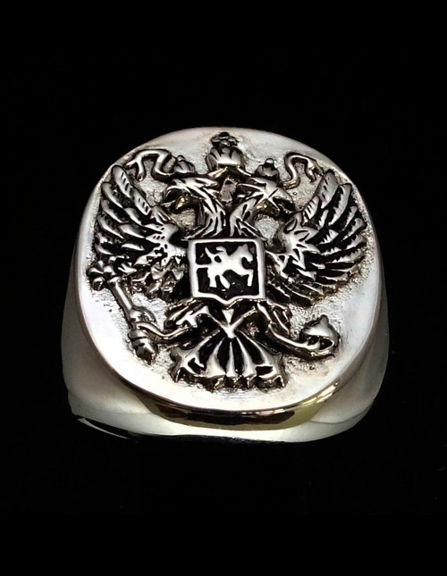 Sterling silver Russian symbol ring Twin Head Eagle coat of arms Russia high polished and antiqued 925 silver