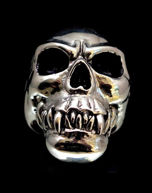 Huge Sterling silver men's Skull ring Horror Zombie Cannibal antiqued 925 silver