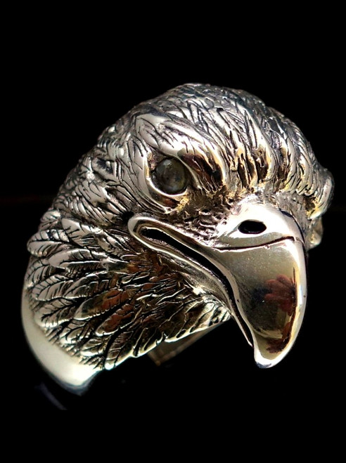 Stunning Sterling silver Animal ring Eagle Bird of Prey with Two Sparkling White CZ Eyes