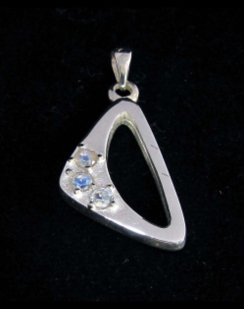 Triangle shaped Sterling silver Gemstone pendant with 3 sparkling little Blue Fire Moonstones