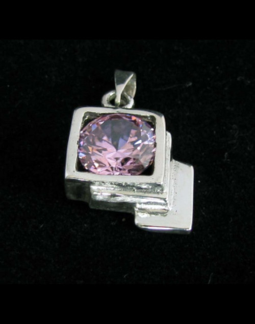 Beautiful Sterling silver women's pendant with a Sparkling Pink CZ 925 silver