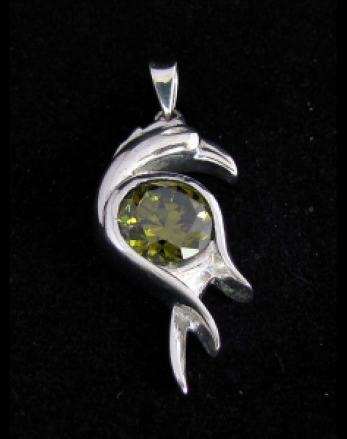 Fancy Sterling silver women's Pendant with a Beautiful  Olive Green CZ  stone 925 silver