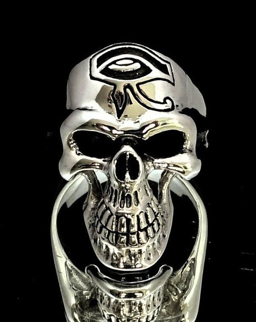 Sterling silver men's ring Eye of Ra ancient Egypt symbol on Grinning Skull  925 silver