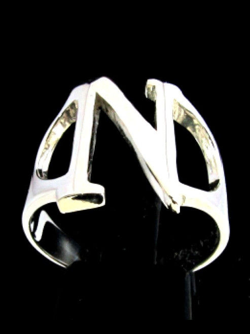 Initial Nu Sterling silver ring Greek alphabet capital letter high polished 925 silver