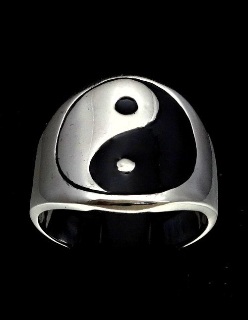 Sterling silver Symbol ring Yin and yang ancient Chinese philosophy with Black enamel 925 silver