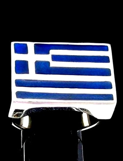 Sterling silver Greek Flag ring Greece with Blue enamel high polished 925 silver