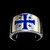 Sterling silver band ring Jerusalem cross Knights Templar symbol in Blue enamel high polished 925 silver