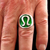 Sterling silver Sumerian Omega ring ancient symbol Ninhursag deity with Green enamel