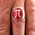 Sterling silver Mathematician symbol ring Pi ancient Greek letter with Red enamel high polished 925 silver