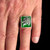 Sterling silver Chess symbol ring The Knight Horse with Green enamel high polished 925 silver men's ring