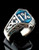 Sterling silver Biker ring 1 Percent symbol medieval design with Blue enamel high polished 925 silver