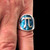 Sterling silver Mathematician symbol ring Pi ancient Greek letter with Blue enamel high polished 925 silver