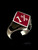 Sterling silver men's biker ring one percent symbol diamond shape with red enamel 925 silver