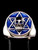 Sterling silver ring Skull on Hexagram Occult Star symbol with Blue enamel high polished 925 silver