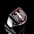 Sterling silver men's ring Medieval Eagle on Shield coat of arms with Red enamel high polished 925 silver