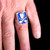 Sterling silver men's ring Hard rock Skull on Crossed Guitars with Blue enamel high polished 925 silver