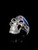 Silver UK Biker ring Grinning Skull with Union Jack bandana in red and blue enamel