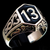 Sterling silver men's Biker ring 13 symbol on Celtic design with Black enamel high polished 925 silver