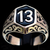 Sterling silver men's Biker ring 13 symbol on Celtic design with Black enamel high polished 925 silver