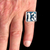 Sterling silver men's ring 13 Outlaw Biker symbol on Blue enamel high polished 925 silver