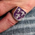 Sterling silver ring Fleur de Lys Royal coat of arms France 3 French Lily Flowers on Purple enamel 925 silver
