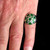 Sterling silver Wicca ring 7 Pointed Fairy Elven Star Heptagram on Green enamel dome high polished 925 silver