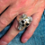 Sterling silver men's Skull ring Granny with Rose Flowers high polished and antiqued 925 silver