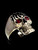 Sterling silver Biker ring 1 Percent symbol on Flaming Skull with 2 Fiery Red CZ Eyes antiqued 925 silver