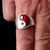 Sterling silver Card player symbol ring Yin Yang and Spades with Red enamel high polished 925 silver