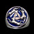 Sterling silver ring Three Hares in Circle The Tinners Rabbits ancient Celtic symbol Triskelion with Blue enamel
