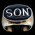 Oval Sterling silver letter ring SON one word capital letters with Black enamel high polished 925 silver