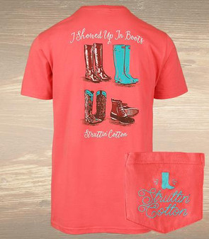 RED SHOWED UP IN BOOTS TEE RED SHOWED UP IN BOOTS TEE